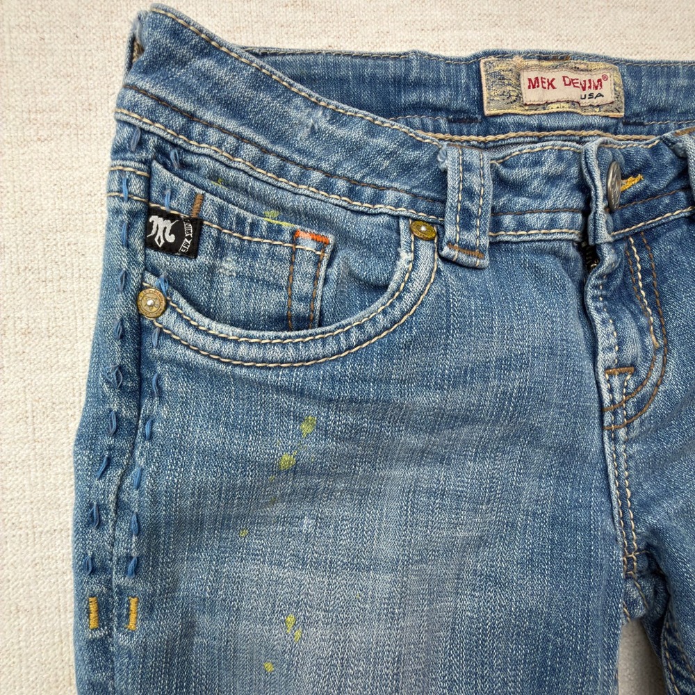 MEK Denim Princeton Jeans Womens 27 Embroidered Straight Light Blue Y2K W1PRINS4 - Picture 10 of 11